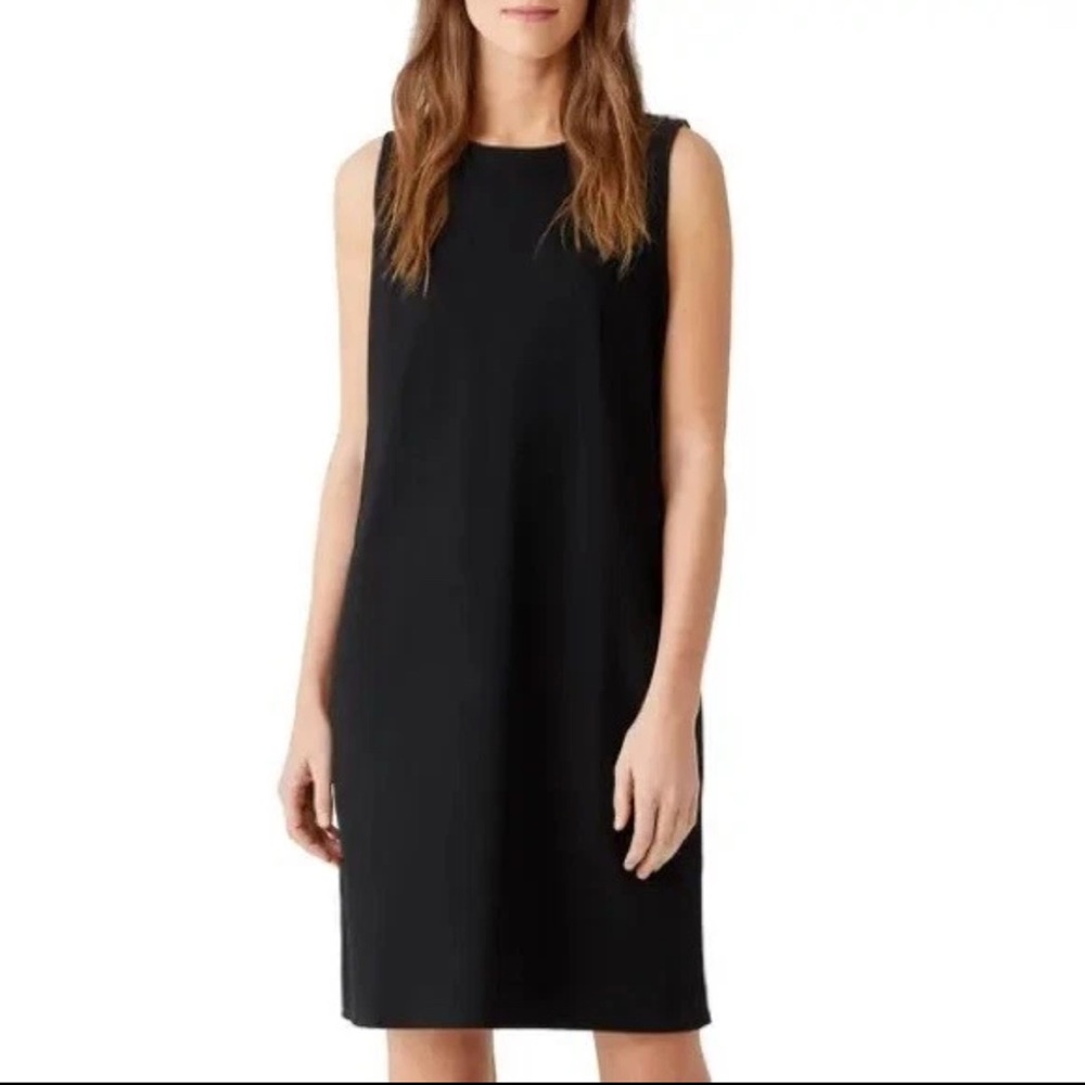 Eileen Fisher Bateau Neck Knee-Length Dress Size S Black